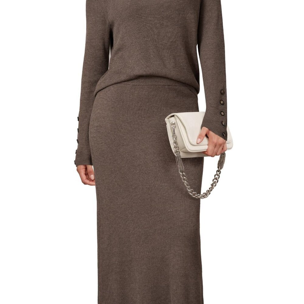 Wool Blend Sweater Skirt Set Elegant Business Lounge Wear Long Sleeve Midi
